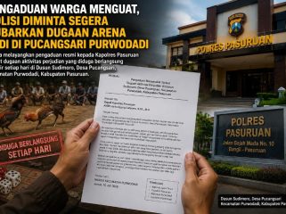 Menunjukkan kemarahan warga terkait perjudian di Dusun Sudimoro, Kecamatan Purwodadi, Pasuruan. 