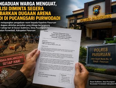 Menunjukkan kemarahan warga terkait perjudian di Dusun Sudimoro, Kecamatan Purwodadi, Pasuruan. 