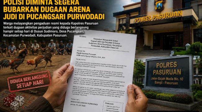 Menunjukkan kemarahan warga terkait perjudian di Dusun Sudimoro, Kecamatan Purwodadi, Pasuruan. 