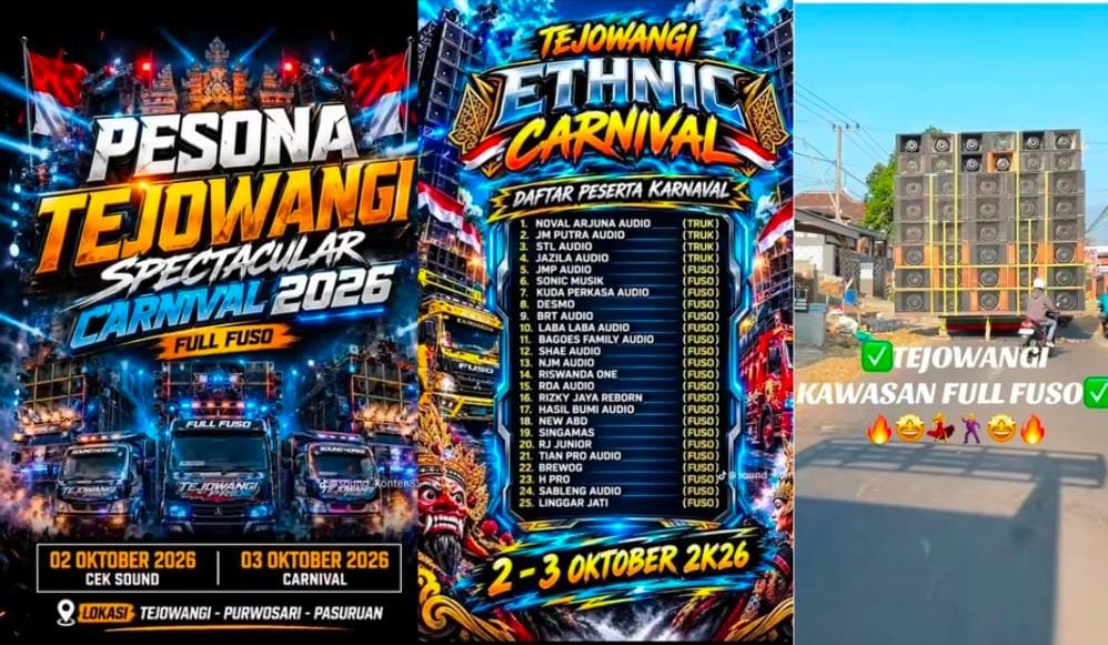 Tangkapan layar platform media sosial dan TikTok memperlihatkan truk fuso yang membawa sound berdaya ledak tinggi. (Tiktok) 