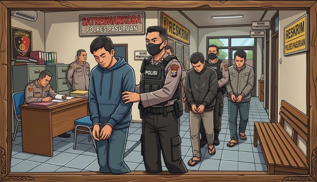 Gambar ilustrasi saat penangkapan tiga tersangka narkotika di Dusun Tudan, Desa Kemiri, Kecamatan Pandaan. 